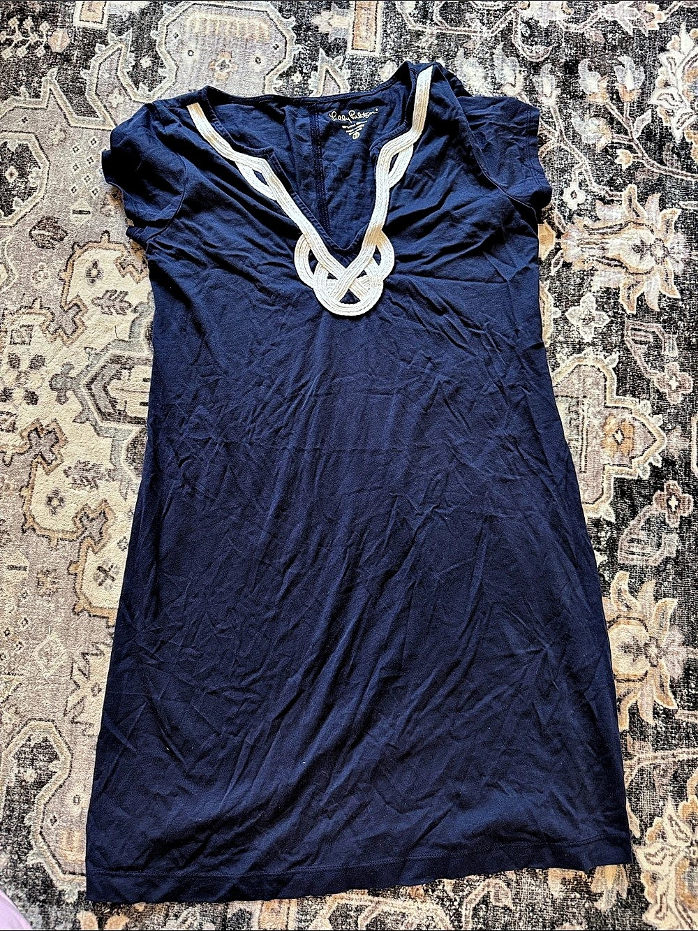 Lilly Pulitzer 100% Pima cotton Embellished Neck Mini Dress in Blue & White Size